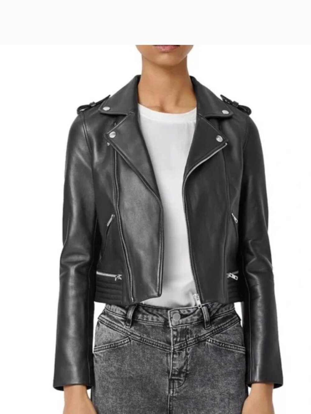 NWT Maje Basalt 100% Lambskin Leather Jacket, Size 36 (US Size 4/Small)